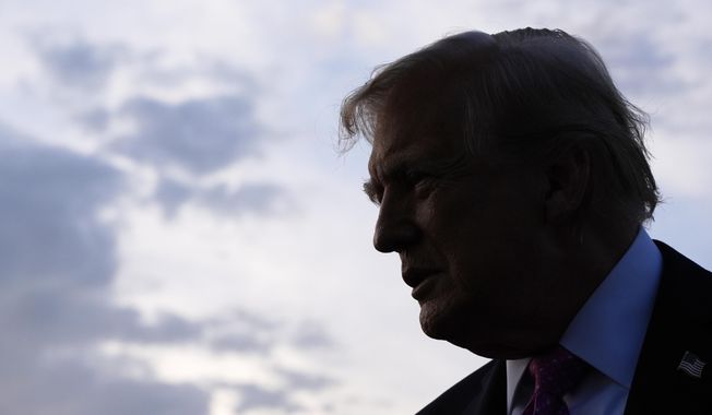President Trump speaks with reporters before boarding Air Force One at Morristown Airport, Sept. 14, 2025, in Morristown, N.J. (AP Photo/Alex Brandon, File)