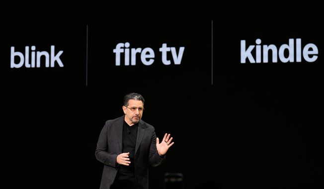 Panos Panay, senior vice president of devices and services at Amazon, speaks during an Amazon event in New York, Tuesday, Sept. 30, 2025. (AP Photo/Seth Wenig)