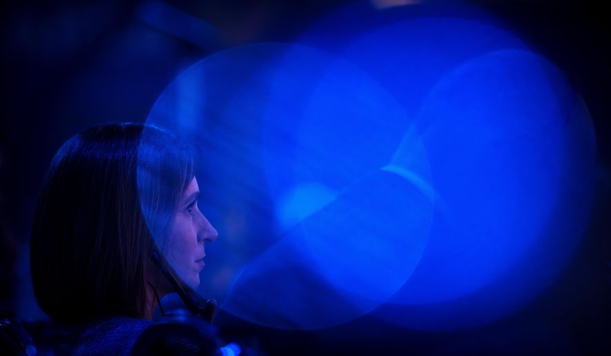 Moldova's President Maia Sandu sits before her speech at the EPP, European People's Party Congress, in Bucharest, Romania, Wednesday, March 6, 2024. (AP Photo/Vadim Ghirda, File)