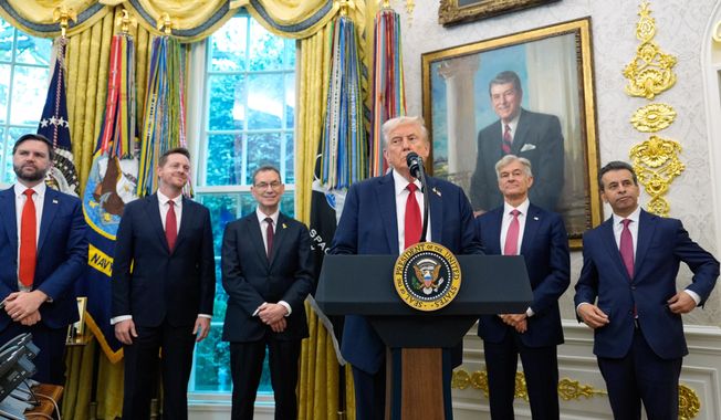 President Donald Trump speaks in the Oval Office of the White House, Tuesday, Sept. 30, 2025, in Washington. (AP Photo/Alex Brandon)