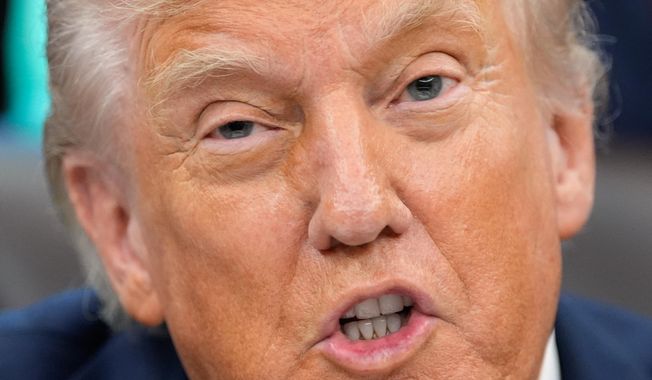President Donald Trump speaks in the Oval Office of the White House, Tuesday, Sept. 30, 2025, in Washington. (AP Photo/Alex Brandon)