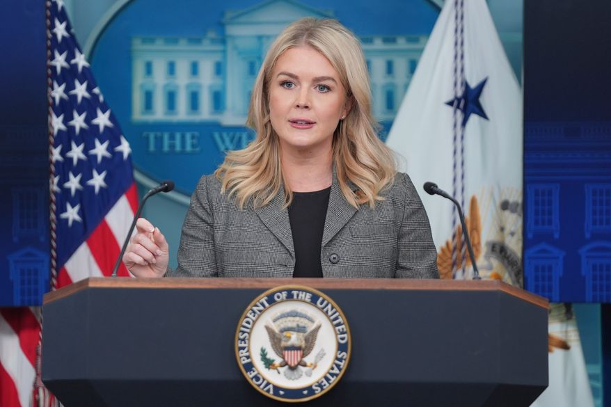 White House press secretary Karoline Leavitt speaking with reporters in the James Brady Press Briefing Room at the White House, Wednesday, Oct. 1, 2025, in Washington. (AP Photo/Evan Vucci)