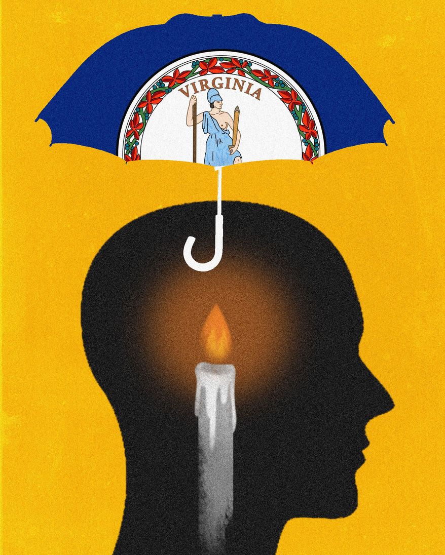 Suicide prevention awareness in Virginia illustration by Linas Garsys / The Washington Times