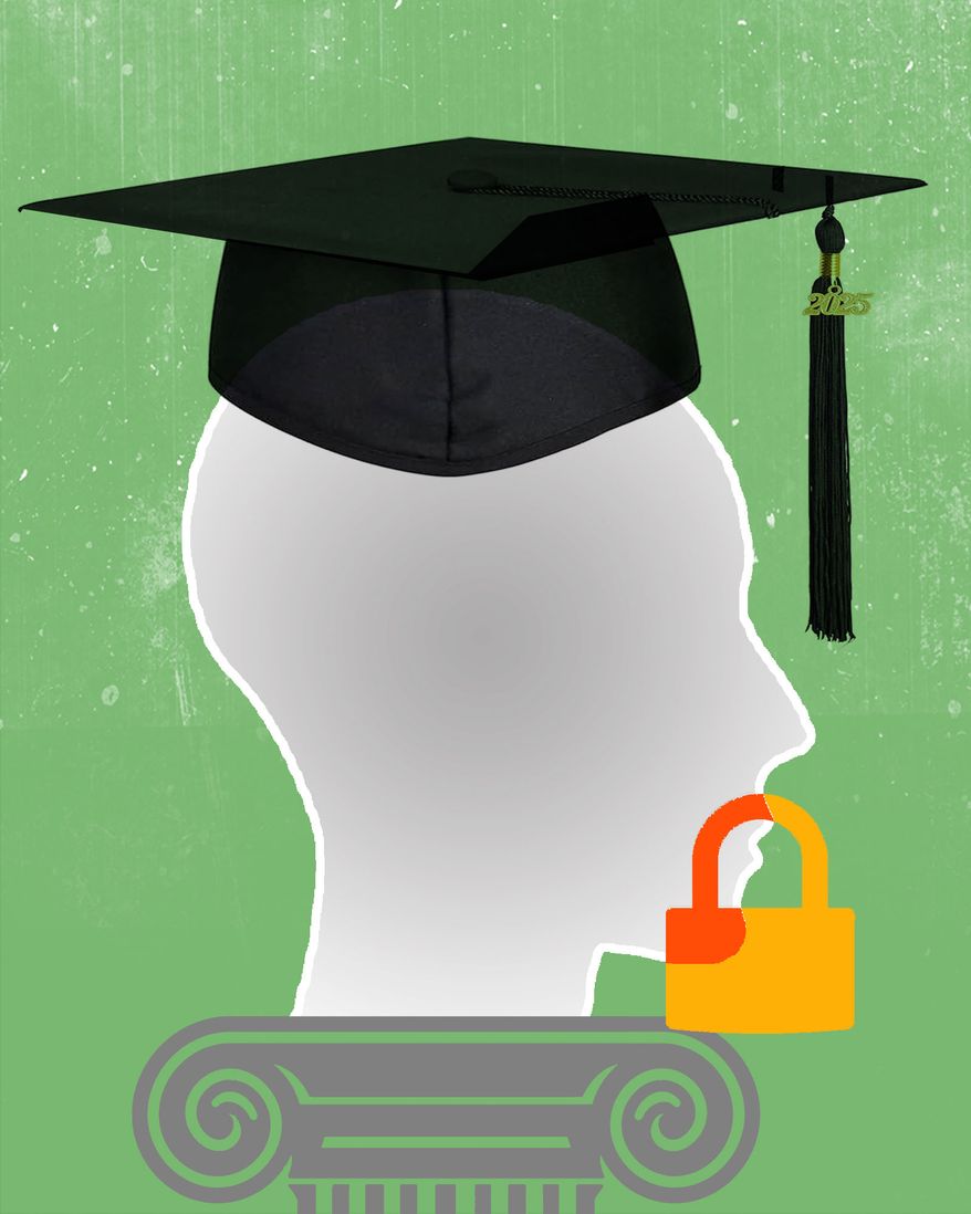 Free speech on university and college campuses illustration by Linas Garsys / The Washington Times