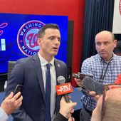 Paul Toboni, the Washington Nationals' new president of baseball operations, speaks to reporters after his introductory news conference at Nationals Park in Washington, Wednesday, Oct. 1, 2025. (AP Photo/Howard Fendrich)