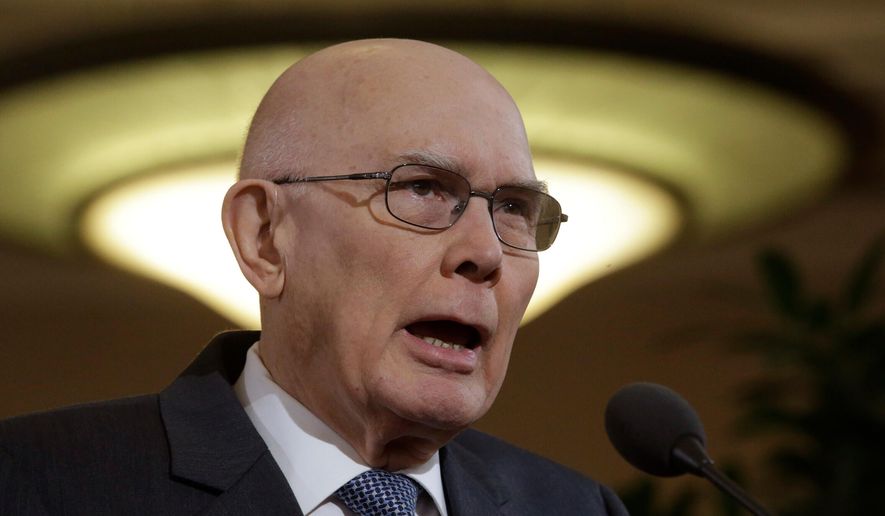 Elder Dallin H. Oaks of the Church's Quorum of the Twelve Apostles speaks during a news conference at the Conference Center, Jan. 27, 2015, in Salt Lake City. (AP Photo/Rick Bowmer, file)