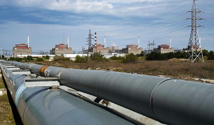 A view of the Zaporizhzhia Nuclear Power Station, in Enerhodar, Zaporizhzhia region, in territory under Russian military control, southeastern Ukraine, on May 1, 2022. (AP Photo/File)