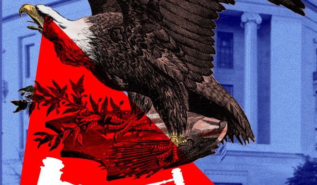 Partisan Justice Department going after political enemies illustration by Linas Garsys / The Washington Times
