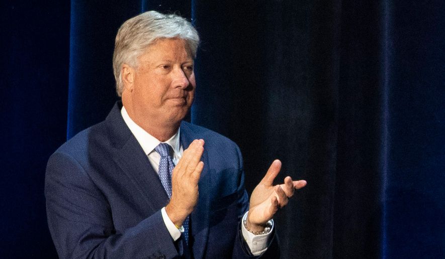 Pastor Robert Morris applauds during a roundtable discussion at Gateway Church Dallas Campus, June 11, 2020, in Dallas. (AP Photo/Alex Brandon, File)