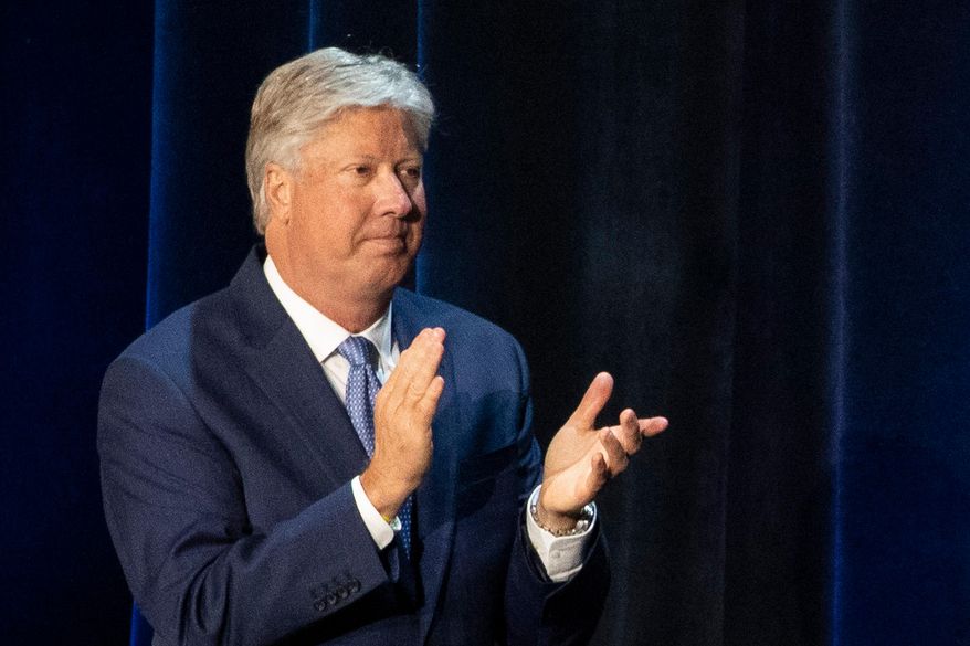Pastor Robert Morris applauds during a roundtable discussion at Gateway Church Dallas Campus, June 11, 2020, in Dallas. (AP Photo/Alex Brandon, File)