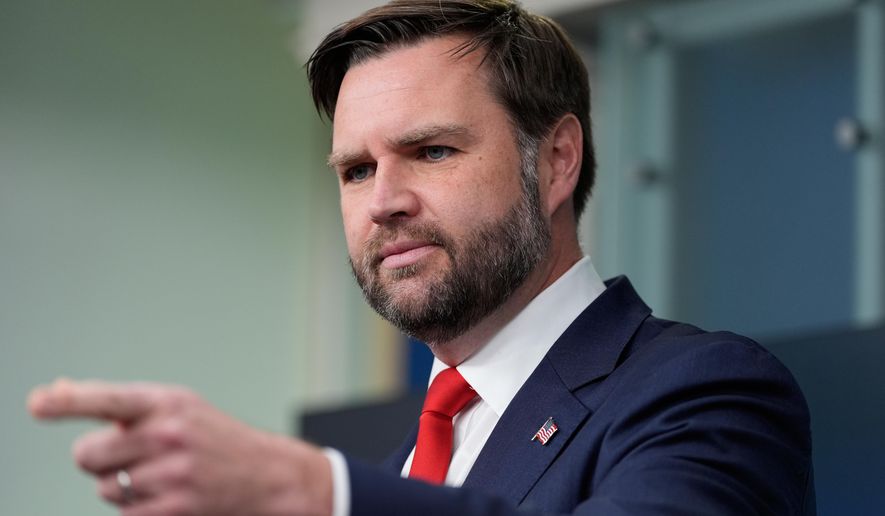 Vice President JD Vance speaks with reporters in the James Brady Press Briefing Room at the White House, Wednesday, Oct. 1, 2025, in Washington. (AP Photo/Alex Brandon)