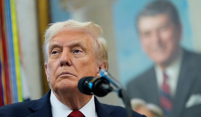 President Donald Trump speaks in the Oval Office of the White House, Tuesday, Sept. 30, 2025, in Washington. (AP Photo/Alex Brandon)