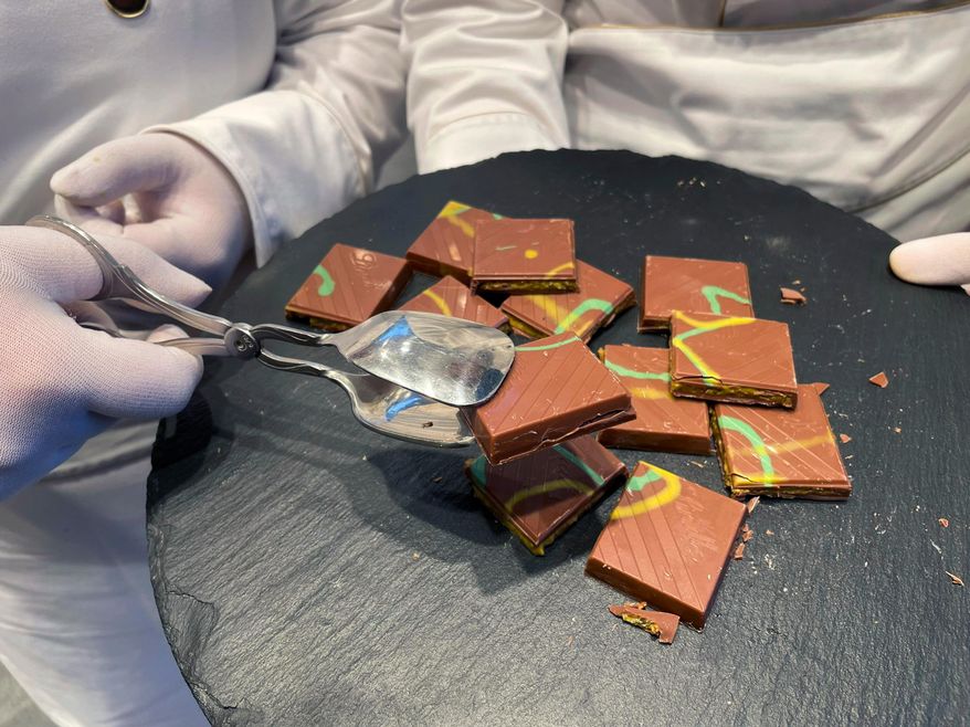 FILE - Pieces of Dubai chocolate appear in a Lindt shop in Aachen, Germany on Nov. 14, 2024. (AP Photo/Daniel Niemann, File)