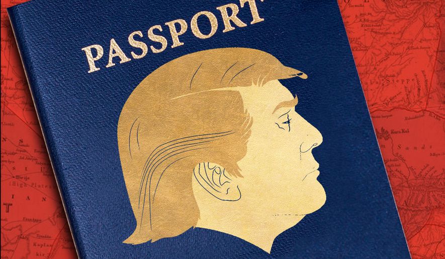 President Donald Trump traveling around the world illustration by Linas Garsys / The Washington Times