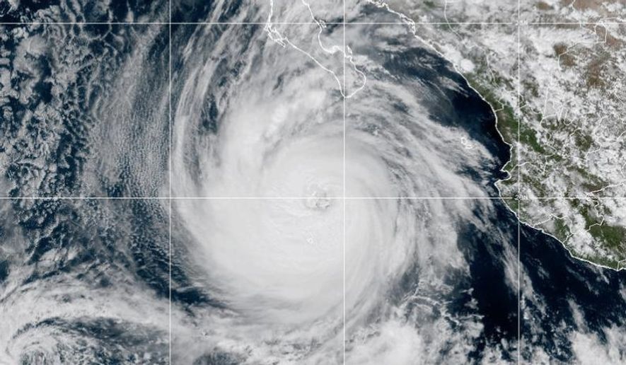 This NOAA satellite image taken at 1:00 p.m. EST on Tuesday, Oct. 7, 2025, shows Hurricane Priscilla in the East Pacific Ocean off the coast of Mexico. (NOAA via AP)