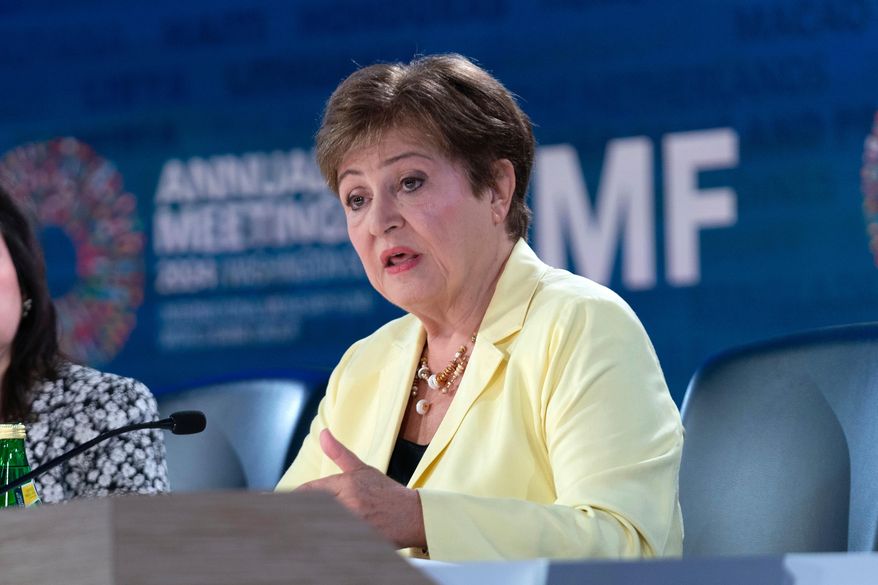 FILE - International Monetary Fund (IMF) Managing Director Kristalina Georgieva speaks during a news conference during the World Bank/IMF Annual Meetings in Washington, Oct. 24, 2024. (AP Photo/Jose Luis Magana, File)