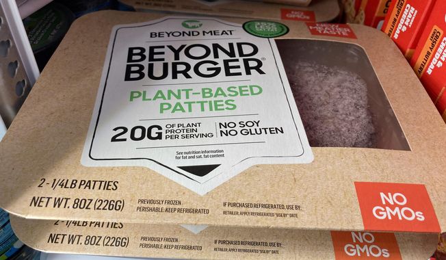 FILE - Shown are Beyond Meat Beyond Burger packages at a store in Huntingdon Valley, Pa., Tuesday, Feb. 22, 2022. (AP Photo/Matt Rourke, File)