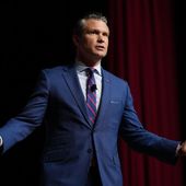 Secretary of Defense Pete Hegseth speaks to senior military leaders at Marine Corps Base Quantico, Tuesday, Sept. 30, 2025 in Quantico, Va. (Andrew Harnik/Pool via AP)