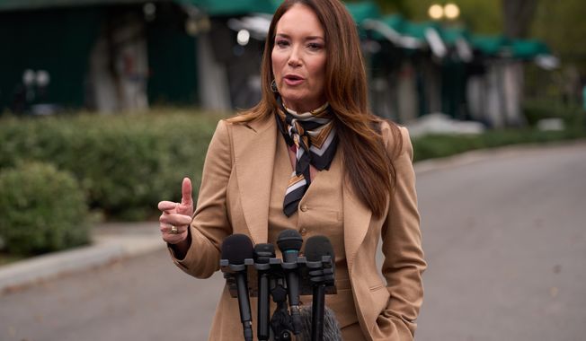 Agriculture Secretary Brooke Rollins speaks to reporters at the White House, Tuesday, Sept. 30, 2025, in Washington. (AP Photo/Evan Vucci)
