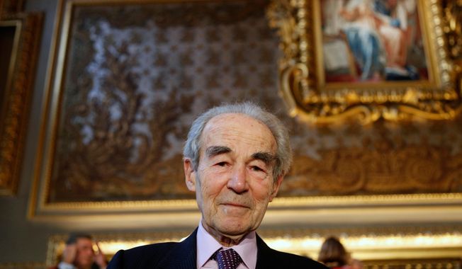 FILE - Former French Justice Minister Robert Badinter attends a ceremony at The Cour de Cassation, France's highest judicial court at the Paris courthouse, in Paris, Monday, Jan. 15, 2018. (AP Photo/Francois Mori, pool, File)
