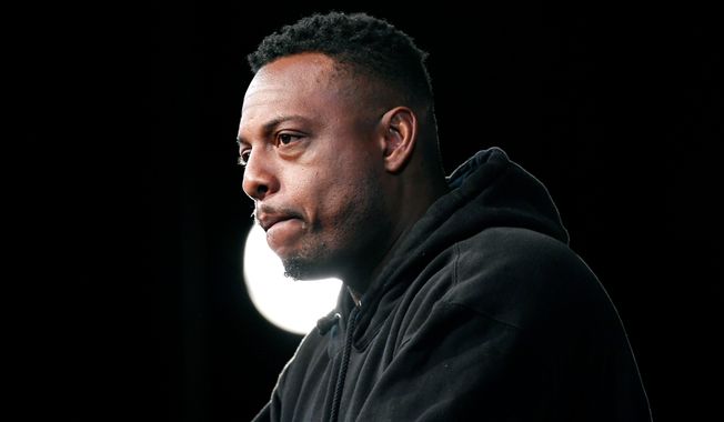 FILE - Basketball Hall of Fame Class of 2021 inductee Paul Pierce speaks at a news conference at Mohegan Sun, Sept. 10, 2021, in Uncasville, Conn. (AP Photo/Jessica Hill, File)
