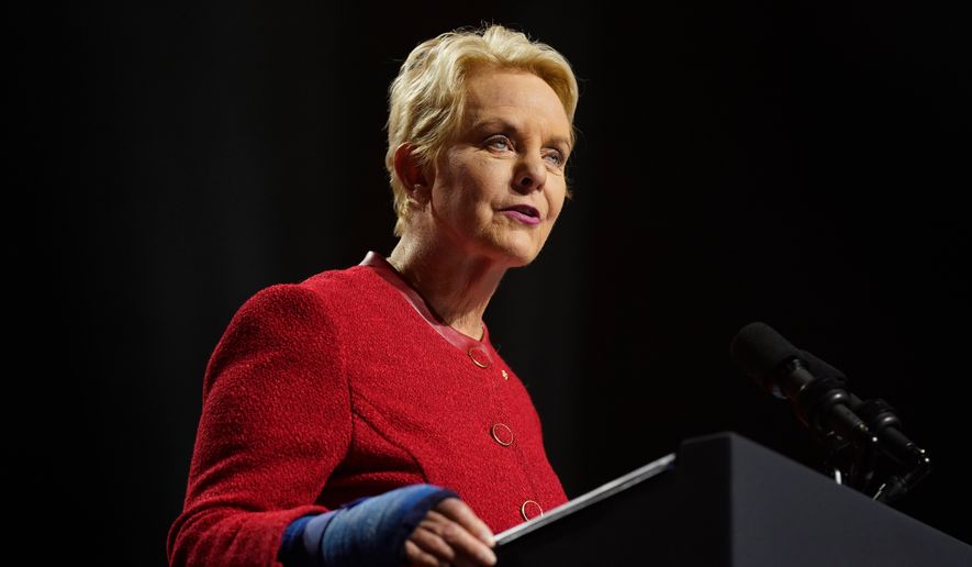 Cindy McCain, executive director of the World Food Program and wife of the late Sen. John McCain, R-Ariz., speaks at the Tempe Center for the Arts, Sept. 28, 2023, in Tempe, Ariz. (AP Photo/Evan Vucci, File)