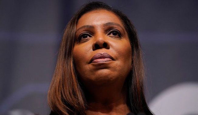 FILE - New York State Attorney General Letitia James speaks during the New York State Democratic Convention in New York, Feb. 17, 2022. (AP Photo/Seth Wenig, File)