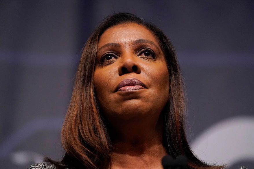 FILE - New York State Attorney General Letitia James speaks during the New York State Democratic Convention in New York, Feb. 17, 2022. (AP Photo/Seth Wenig, File)