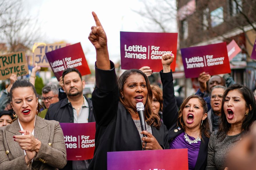 FILE - New York Attorney General Letitia James speaks during a campaign rally with community leaders in the Jackson Heights neighborhood in the Queens borough of New York, Nov. 1, 2022, (AP Photo/Eduardo Munoz Alvarez, File)