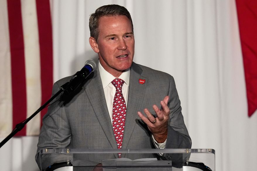 Sen. Jon Husted, R-Ohio, candidate for Senate in 2026, speaks in Columbus, Ohio, Sept. 22, 2025. (AP Photo/Sue Ogrocki, File)