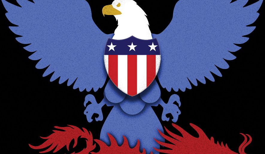 The United States of America and China's aggression illustration by Alexander Hunter/The Washington Times