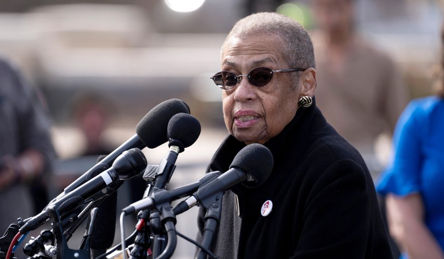 FILE - Del. Eleanor Holmes Norton, D-D.C., speaks at a news conference to address the proposed continuing resolution and its impacts, on Capitol Hill in Washington, March 10, 2025. (AP Photo/Ben Curtis, File)