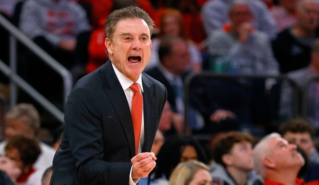 St. John's head coach Rick Pitino reacts during the first half of an NCAA college basketball game against Creighton, Sunday, Feb. 16, 2025, in New York. (AP Photo/Noah K. Murray, File)