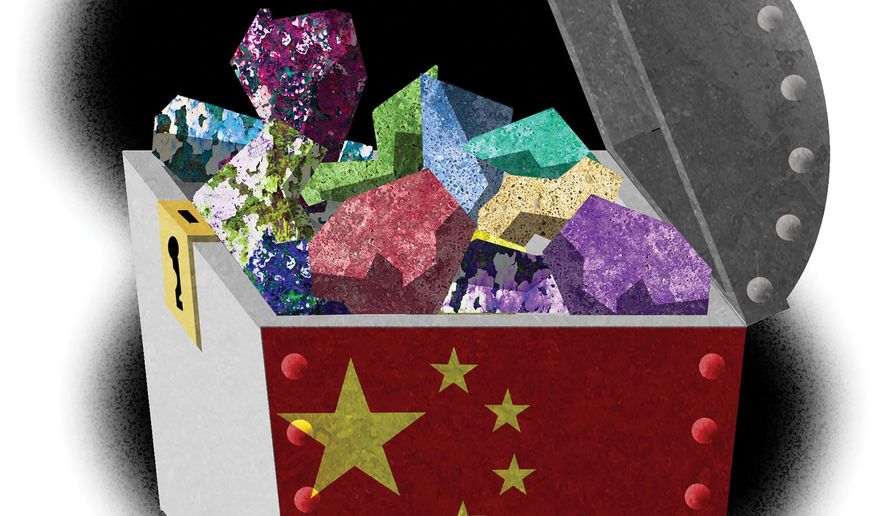 Rare earth minerals and China illustration by Alexander Hunter/The Washington Times