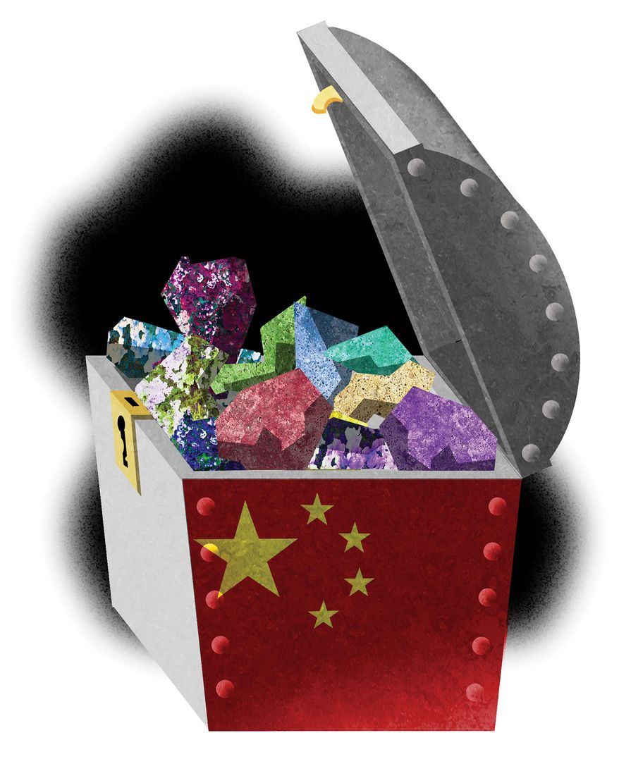 Rare earth minerals and China illustration by Alexander Hunter/The Washington Times