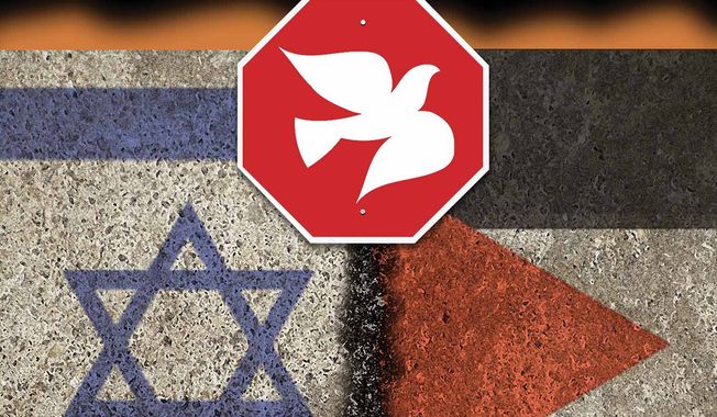 Peace between Israel and the Palestinians illustration by Alexander Hunter/The Washington Times