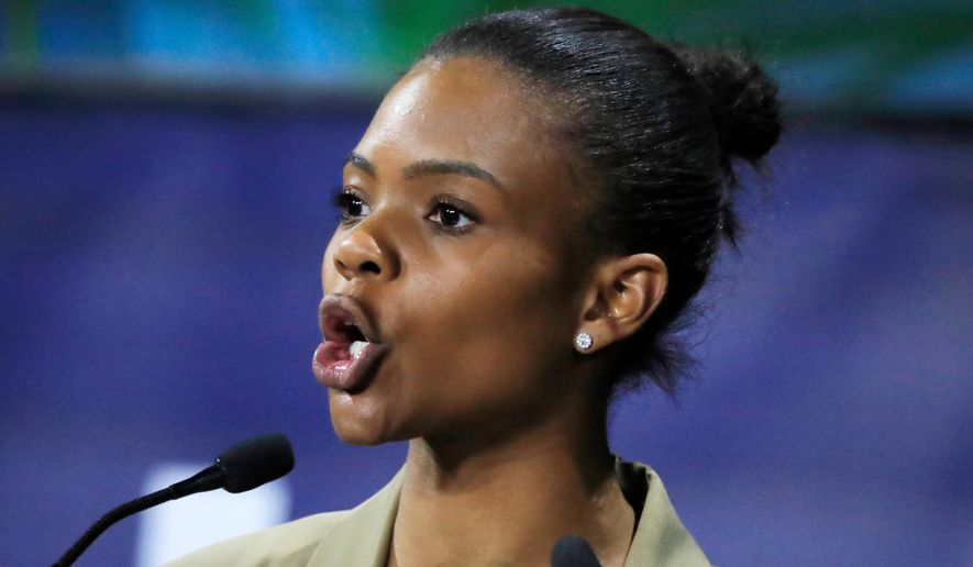 FILE - U.S. conservative commentator Candace Owens speaks at the Convention of the Right, in Paris, on Sept. 28, 2019. (AP Photo/Michel Euler, FILE)