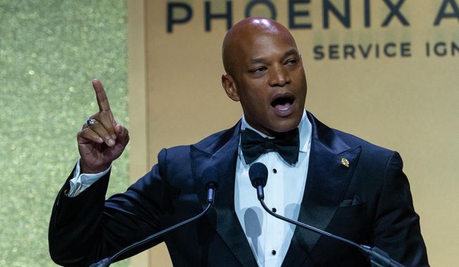 Maryland Gov. Wes Moore speaks during the Congressional Black Caucus Foundation Phoenix Awards Dinner, in Washington, Saturday, Sept. 27, 2025. (AP Photo/Cliff Owen)