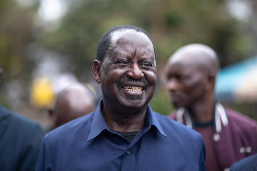 FILE - Presidential candidate Raila Odinga arrives to attend Sunday mass in St. Francis church in Nairobi, Kenya, Aug. 14, 2022. (AP Photo/Mosa'ab Elshamy, File)