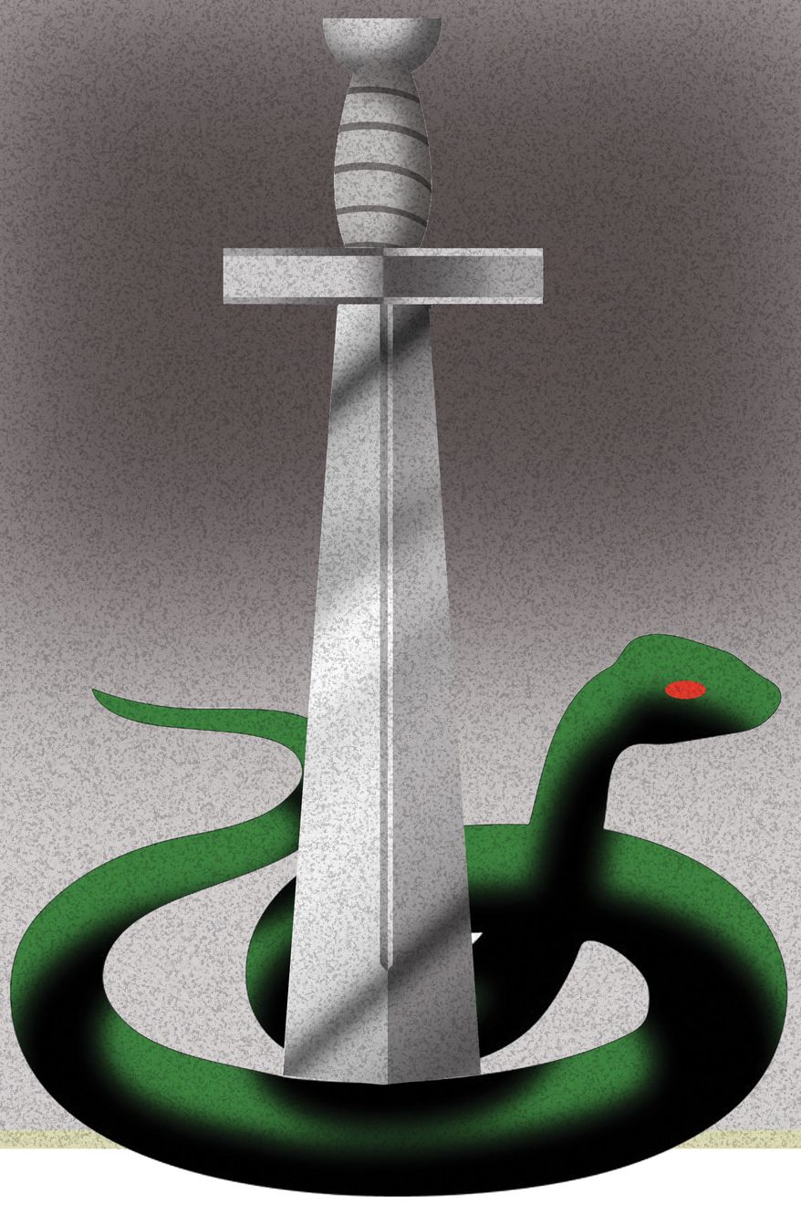 Peace through strength foreign policy illustration by Alexander Hunter/The Washington Times