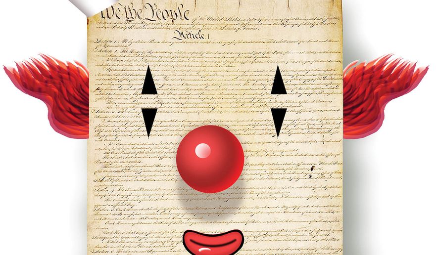 Distorting rights and principles in the U.S. Constitution illustration by Alexander Hunter/The Washington Times