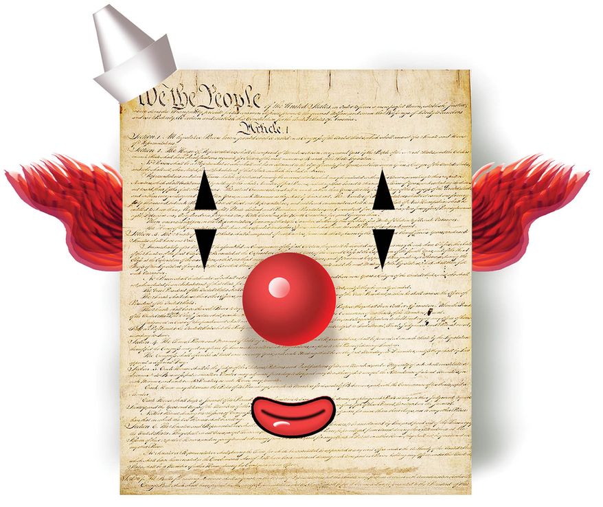 Distorting rights and principles in the U.S. Constitution illustration by Alexander Hunter/The Washington Times