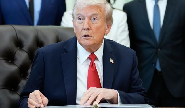 President Donald Trump speaks in the Oval Office of the White House, Thursday, Oct. 16, 2025, in Washington. (AP Photo/Alex Brandon)
