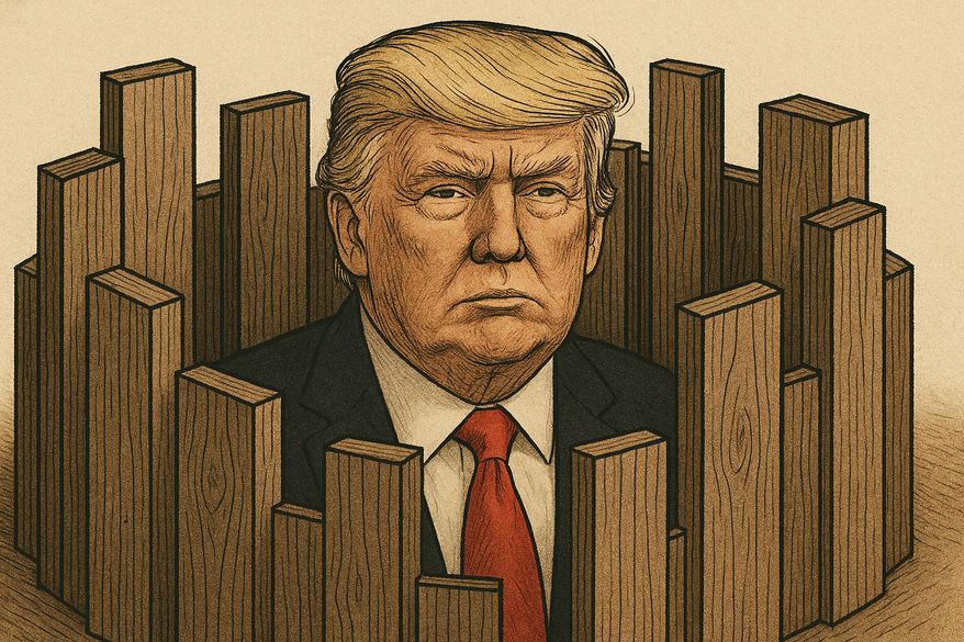 Political barriers around President Donald J. Trump Illustration generated by ChatGPT for The Washington Times