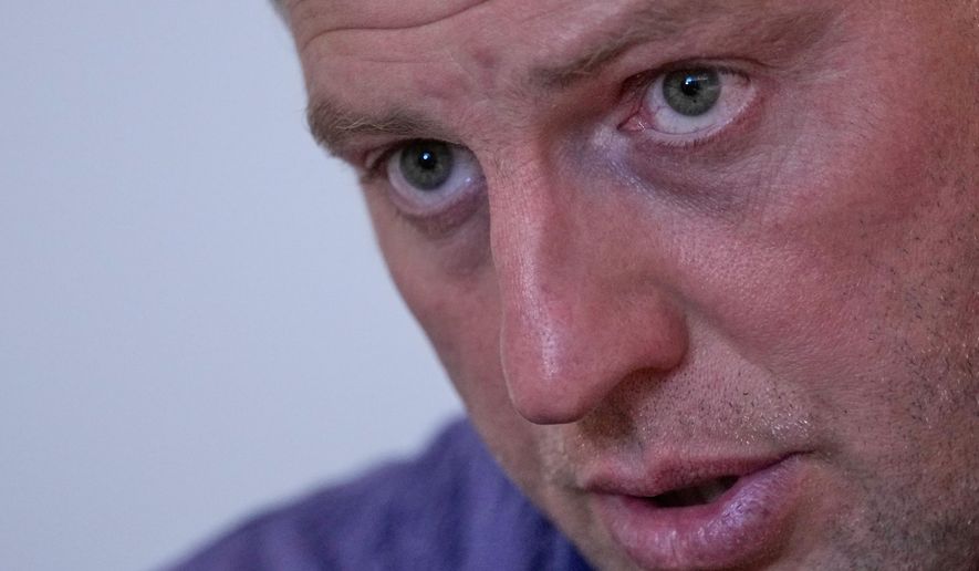 FILE - Vladimir Osechkin speaks during an interview with The Associated Press in Paris, France, Tuesday, Sept. 20, 2022. (AP Photo/Francois Mori, File)