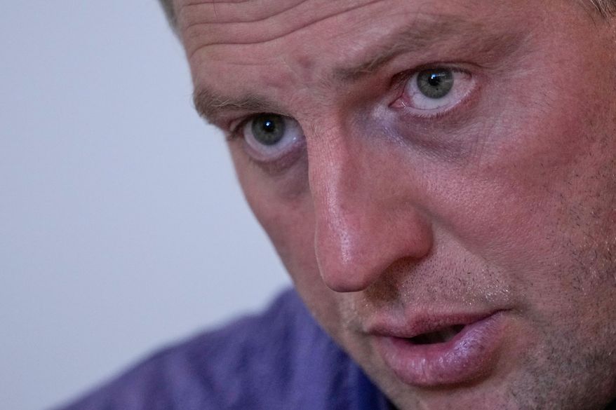 FILE - Vladimir Osechkin speaks during an interview with The Associated Press in Paris, France, Tuesday, Sept. 20, 2022. (AP Photo/Francois Mori, File)