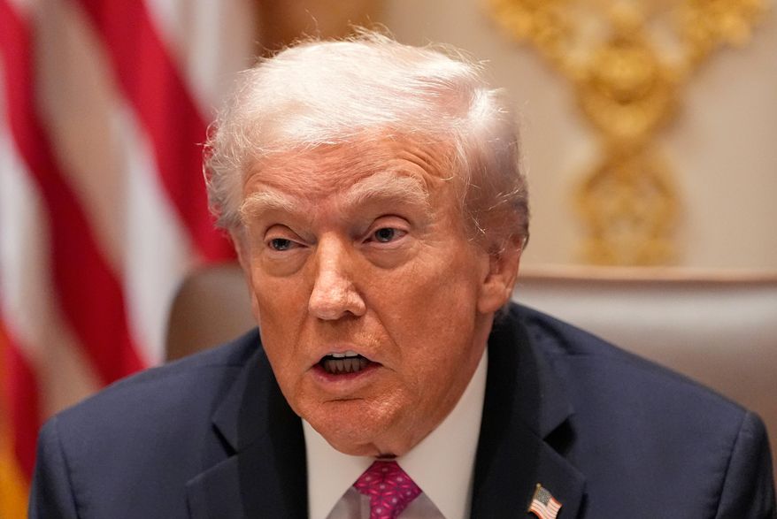 President Donald Trump speaks before a lunch with Ukraine's President Volodymyr Zelenskyy in the Cabinet Room of the White House, Friday, Oct. 17, 2025, in Washington. (AP Photo/Alex Brandon) ** FILE **