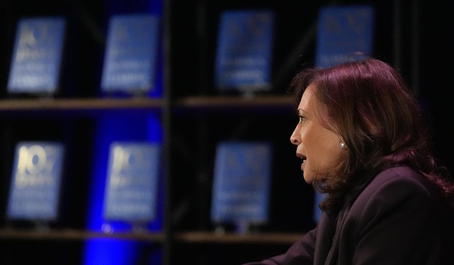 Former Vice President Kamala Harris speaks about her new book, "107 Days," during an event on Friday, Oct. 17, 2025, in Birmingham, Ala. (AP Photo/Mike Stewart)