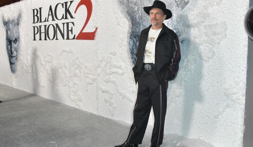 Ethan Hawke arrives at a special screening of "Black Phone 2" on Wednesday, Oct. 8, 2025, at TCL Chinese Theatre in Los Angeles. (Photo by Richard Shotwell/Invision/AP)