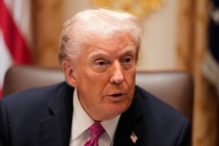 President Donald Trump speaks before a lunch with Ukraine's President Volodymyr Zelenskyy in the Cabinet Room of the White House, Friday, Oct. 17, 2025, in Washington. (AP Photo/Alex Brandon) ** FILE **